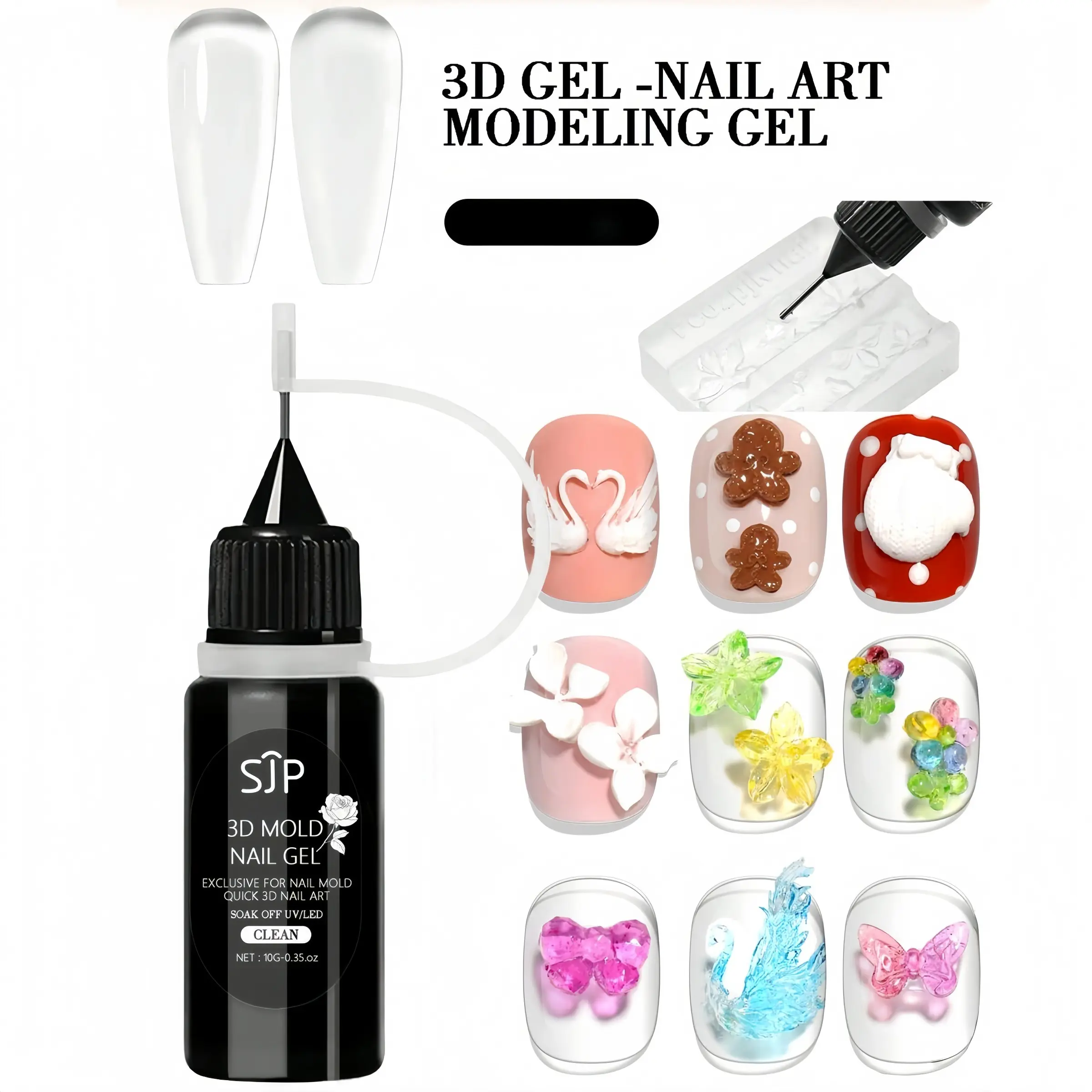 10g 3D Nail Art Gel, UV Curing Uv Led Gel Floral Design, Creative Flower Butterfly Cartoon Patterns, Manicure Gel Mold, Nail Decoration, Nail Polish