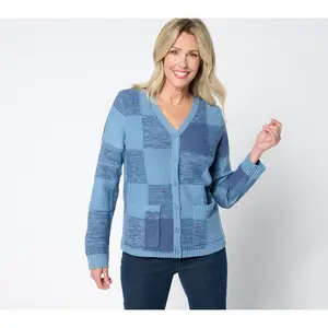LOGO by Lori Goldstein V-Neck Colorblock Cardigan
