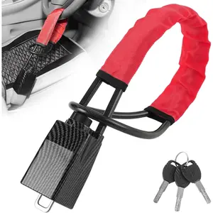 Upgraded  Steering Wheel Lock, seat Belt Lock and Anti- Device, Water Transfer Printing Process, 3 , Multi-Functional, Suitable for  , SUVs and Golf cart  (red).