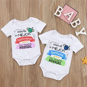You Are The Best Sister/Brother in The Whole World Print Baby Romper Infant Short Sleeve Jumpsuit Funny Newborn Unisex Bodysuit