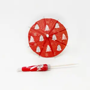 Vintage Christmas Tree Red Drink Umbrella for drink garnishes and cupcakes