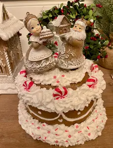 ONLY ONE AVAILABLE - Gingerbread Santa & Mrs. Claus Forever Whimsical Fake Bake Cake