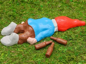 Zombie Gnomes: Passed Out Pat with Beer or Wine Bottles