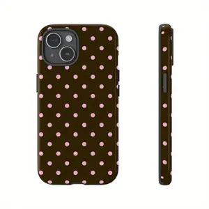 Cute Pink Polka Dot iPhone 15/14/13 Case, Stylish Brown Polka Dot Phone Cover for iPhone 15/14/13 Pro Max/Plus, Durable Shockproof Full Body Protective Slim Fit Design for Women Girls  Smartphone Cellphone Screen Protector Casing