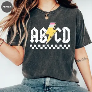 Comfort Color Retro ABCD Teacher T-shirt, Kindergarten Teacher, Back To School Shirt, Elementary School Shirt, Gift For Teacher Womenswear Top