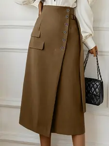 Women's High Waist Fitted Straight Leg Half Skirt, Casual Elegant Solid Color A-Line Midi Skirt, Comfortable Office Wear, Perfect for Daily