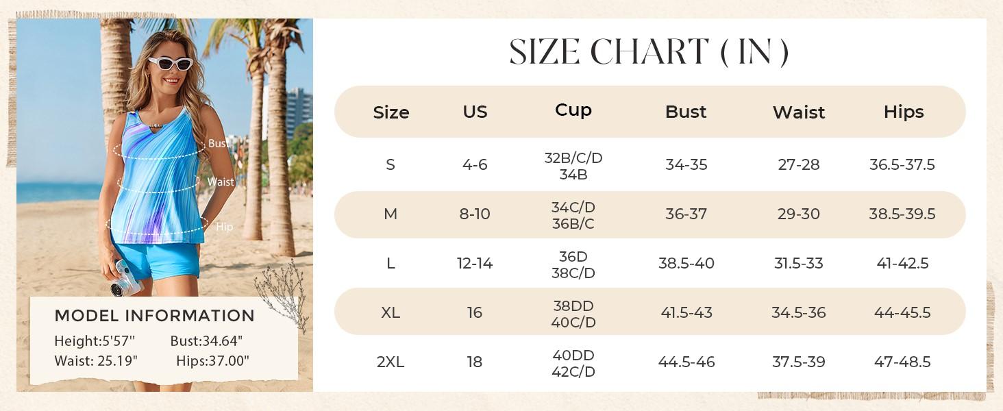 【S-2XL】Hanna Nikole Women 2 Piece Tankini Swimsuits Modest Bathing Suit Beads V Neck Swimwear with Sporty Swim Shorts Pockets