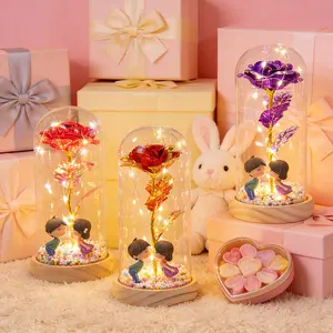 Valentine's Day Artificial Preserved Rose with LED Dome Decorative Light - Glass Dome, Battery-Powered (Batteries Not Included), Perfect for Valentine's Day, Christmas, Mother's Day, Weddings, Birthdays, and Home Desktop Decor