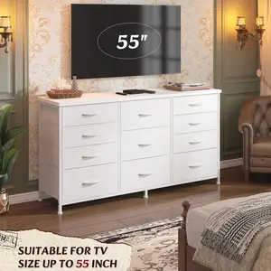 RaybeeFurniture Dresser for Bedroom with 11 Fabric Drawers, Dresser TV Stand for 50, 55 Inch TV, Storage Chest of Drawers, Closet, Entryway, Sturdy Metal Frame & Wood Top