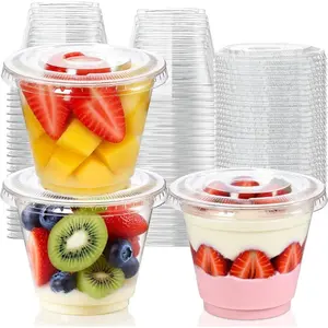 50 Pack 9oz Clear Dessert Cups with Lids, No Hole Disposable Plastic Containers for Pudding Mousse Fruit Cups Smoothies Milkshakes & Salad