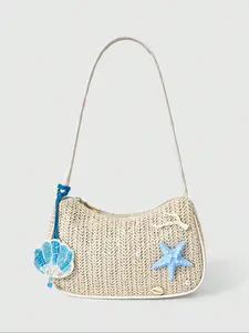 Women's Coral Shell Starfish Antler Woven Shoulder Bag, Boho Style Plain Design, Perfect for Daily Outing and Travel Essentials