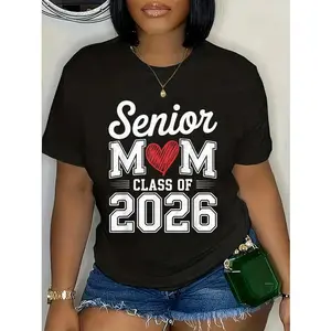 100% Cotton Senior Mom Class of 2026 Proud Parent Graduation Tee T-Shirt