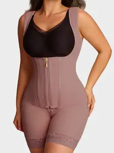 1 Count Women's Shapewear Bodysuit With Double Layer Compression, Smooth Fajas, Adjustable Zipper & Hooks Closure Jumpsuit, Colombian Shapewear, Butt Lifting & Tummy Control Lace Trim Body Shaper, Perfect For Daily & Event Wear, Underwear