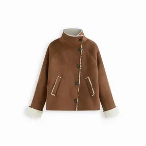 Cider Two Way Faux Shearling Funnel Neck Oversized Jacket