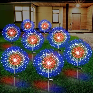 8 count 4th of July Solar Firework Stake Lights 180 LED 8 Modes Solar  LED Sparkler Lights Outdoor Patriotic Decor for  Anniversary Garden Patio Yard Pathway (Red White Blue)