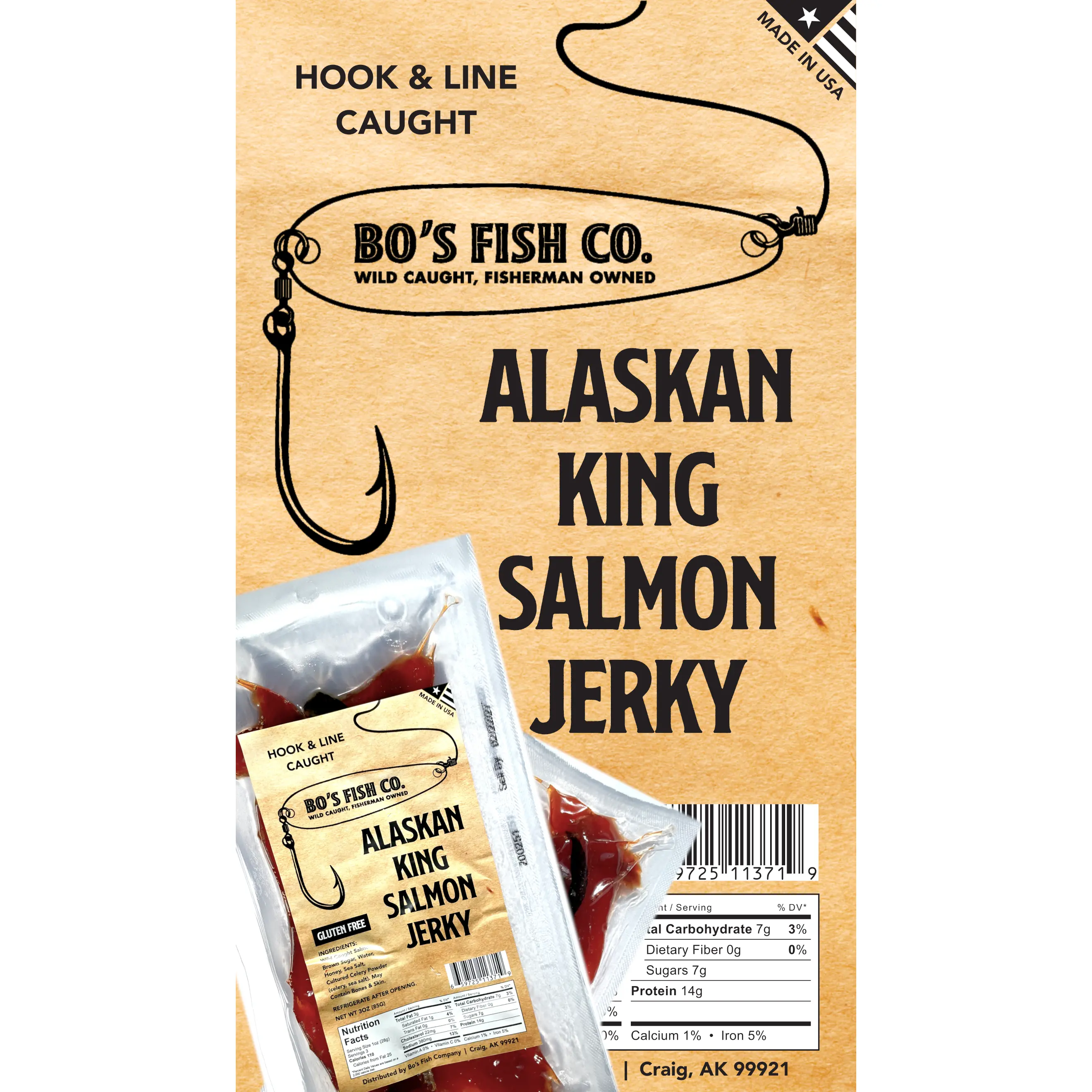 Bo's King Candied Salmon Jerky - Wild-Caught Alaskan Salmon (Pack of 1)