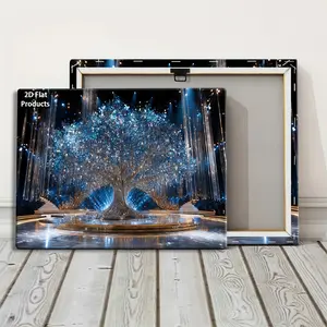 2D Flat, 1pc izable Tree of Life Wall Art with Blue Wood Frame - ized Picture Customization Suitable for Living Room, Office, Entryway - Upload - Vintage Decor -  Premium, 2D Flat