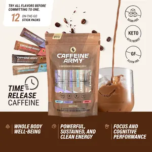 Functional Coffee Variety Pack with Time-Release Caffeine, MCTs, Collagen, B-Vitamins, Stick Format - 12 Servings, 4 Flavors (Cappuccino, Chocolate Fudge, Vanilla Latte, ChocoVanilla) - Sugar-Free, Gluten-Free, Keto Instant Coffee Beverage