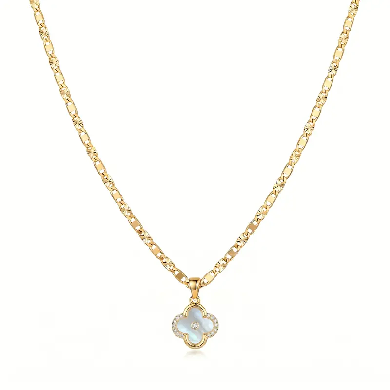 Nandudu Women's 14K Gold Plated Chains Necklace, 23.62in Pearl & CZ Crystals Lucky Pendant Gemstone Necklace, Casual Birthday Gift for Best Friends Trendy Jewelry Accessory