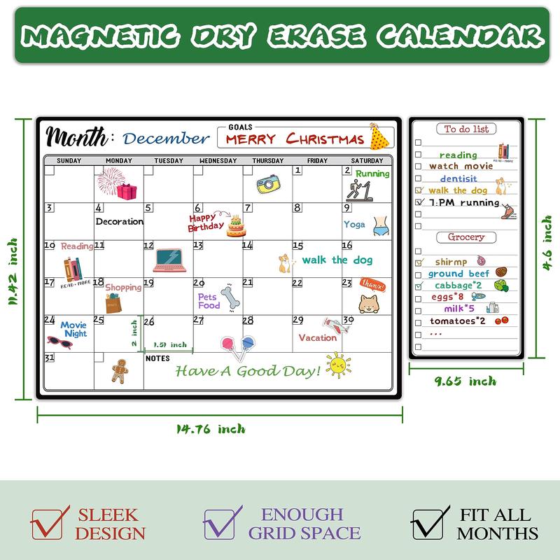Magnetic Reusable Fridge Calendar Whiteboard 15x11 Inch Monthly Organizer with 6 Markers & Today List for Family Planning