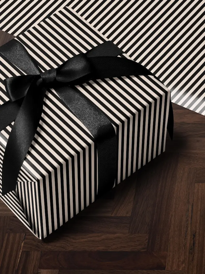 Stripe Wrapping Paper Birthday Gift Wrap Anniversary Wrapping Paper Elegant Gift Wrap Wedding Gift Wrap Special Occasion Gift Wrap Black