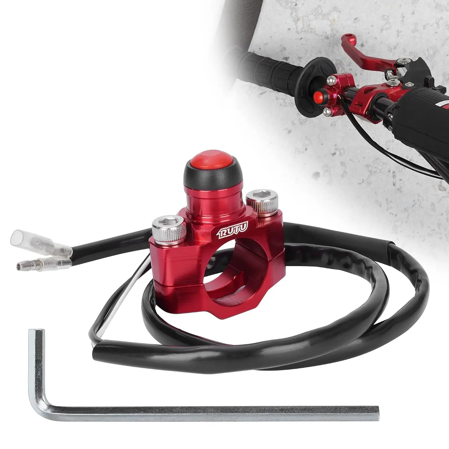 CNC  Motorcycle Engine Stop Start Kill Switch Button with Mounting Backplate for Motorcycle, ATV, Dirt Pit Bike, Scooter, Quad Etc with 22mm Handlebar - Red