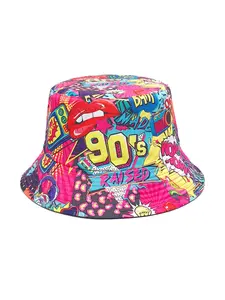 Vintage Hip-Hop 80s 90s Digital Print Bucket Hat - Lightweight, Stylish Fisherman Hat for Men and Women