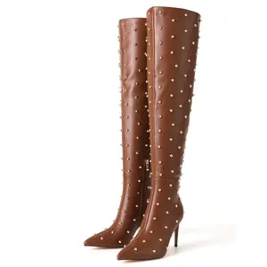 CELNEPHO Over the Knee Boots for Women Pointed Toe Stiletto Heel Goth Boot Adjustable Buckle Thigh High Booties Cosplay Party Wear Gift Dress Shoes