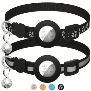 2 Pack Whimsical Cartoon Airtag Cat Collar Set - Adjustable 7-12In Breakaway Collar with Bell, Reflective Strip, Apple Airtag Holder, Safety Buckle, Durable Polyamide Material, Perfect for Girl/Boy Cats, Pet Supplies, Accessories, Gifts