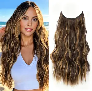 Plodon 4-Clip Secure Halo Extensions: 16" 20" 24" Invisible Wire Long Wavy Hair, 180% Density Thick Synthetic Hairpieces, All Colors Link, Heat Resistant.
