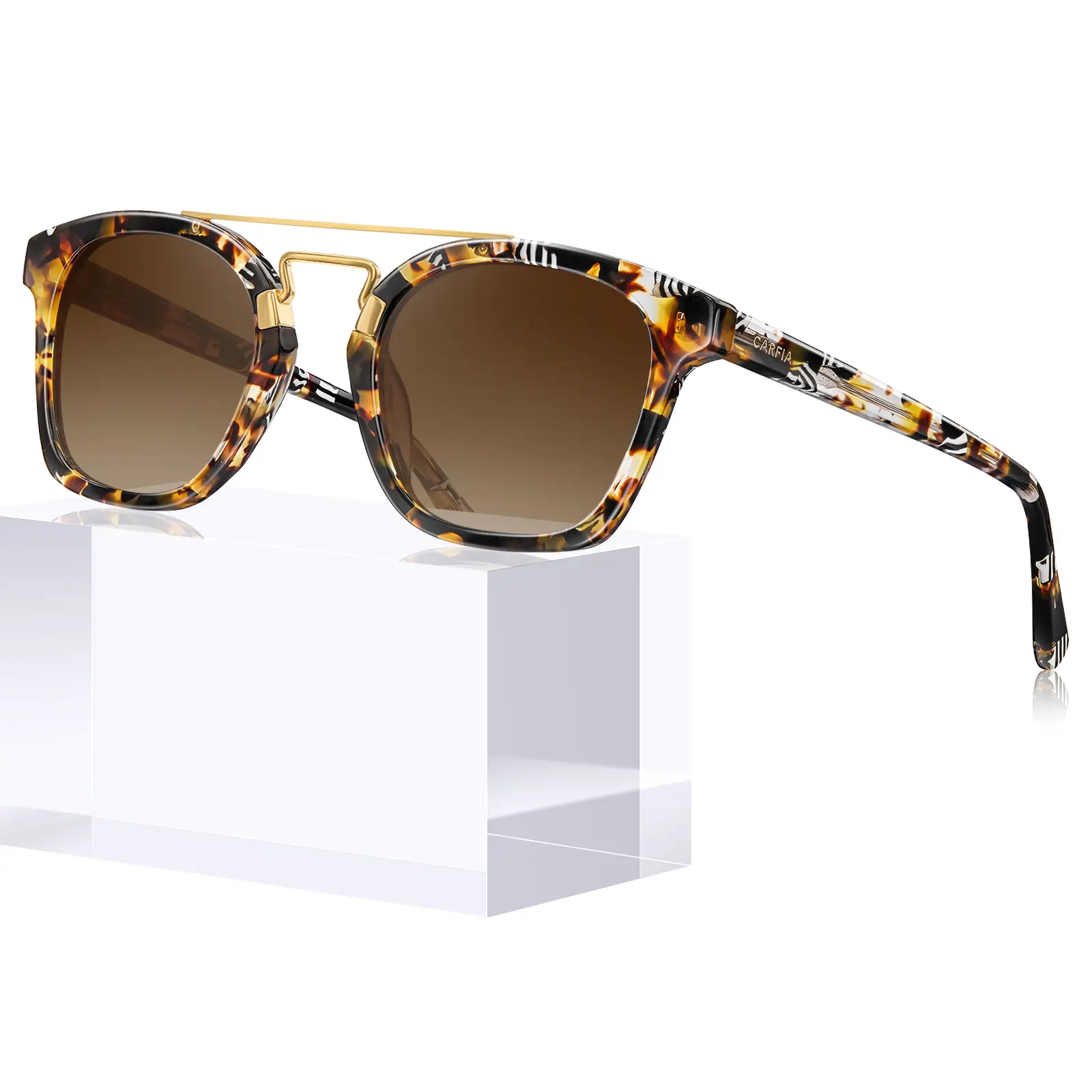 CARFIA Retro Sunglasses Womens Trendy Polarized UV400 Protection, Chic Square Double Bridge Colorful Acetate Frames