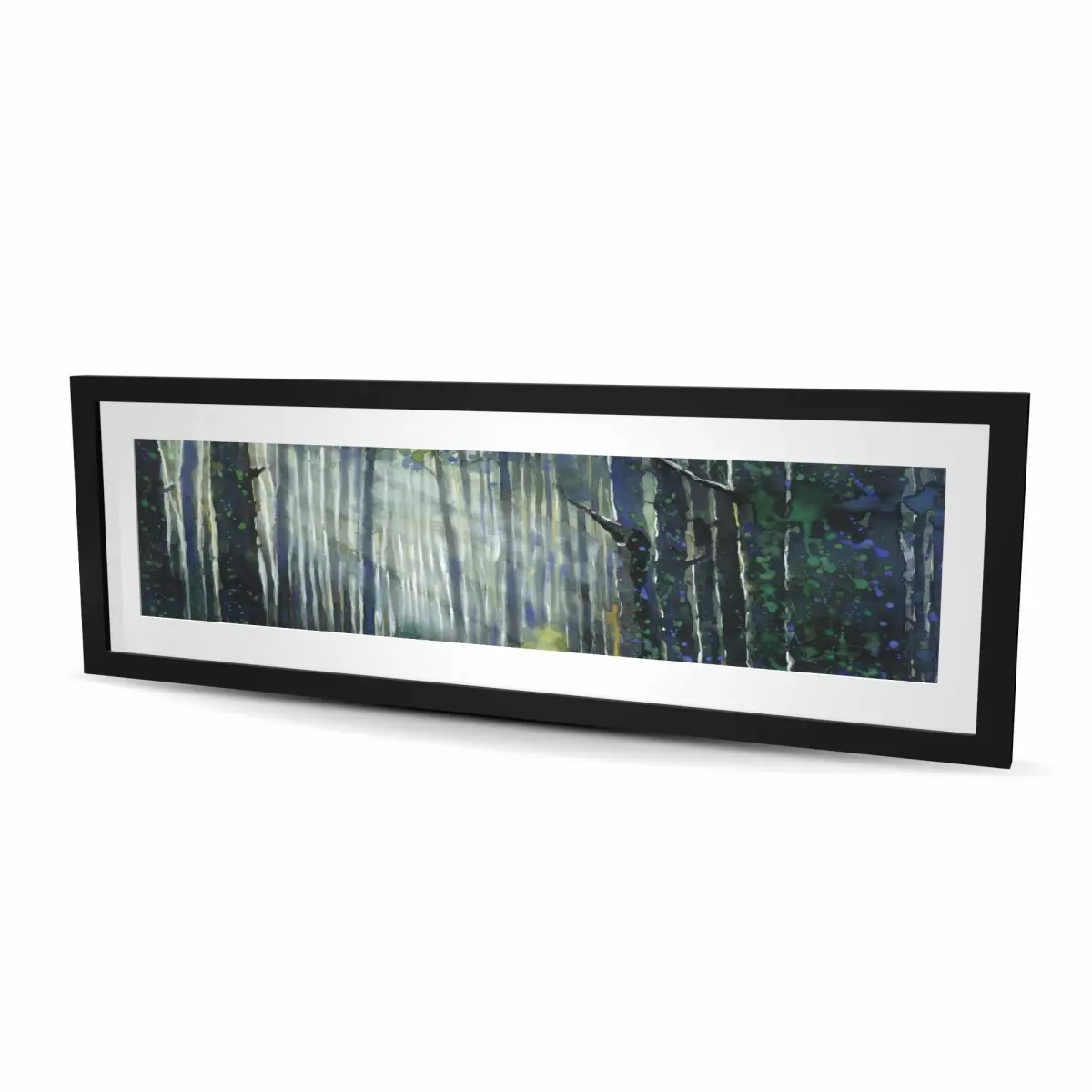 Begin Home Decor C1FM1648S10AAN 16x48 in. Glow-Illustrative Leaves Framed Matted Print Artwork - Nature Landscape Room Decoration Home Supply