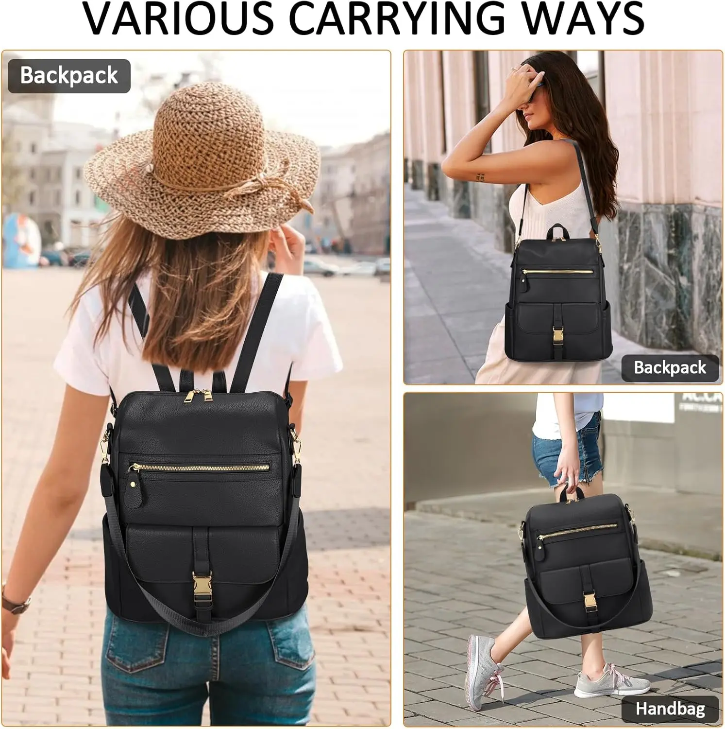 Soft Vegan Leather Backpack Purse Multi Pocket Casual Travel Adjustable Straps Outdoor Travel Backpack – Vintage Vegan Leather Hiking  main image 2