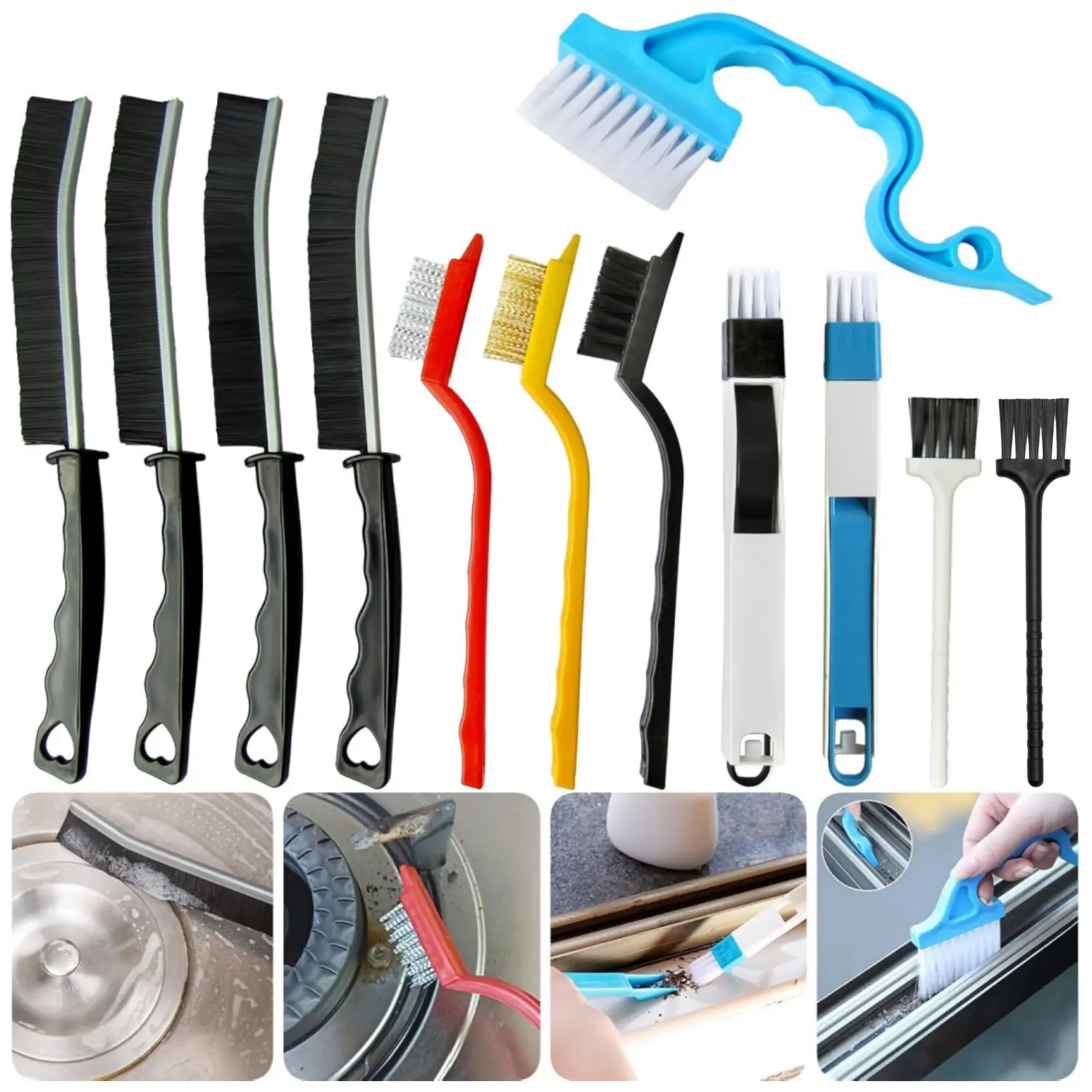 12PCS Crevice Cleaning Brush, Small Gap Cleaning Brushes for Cleaning Bathroom, Kitchen, Window Grooves, Corners, Sinks, washbasins, Showers, faucets, bathtubs, Gas Stove and Tiles