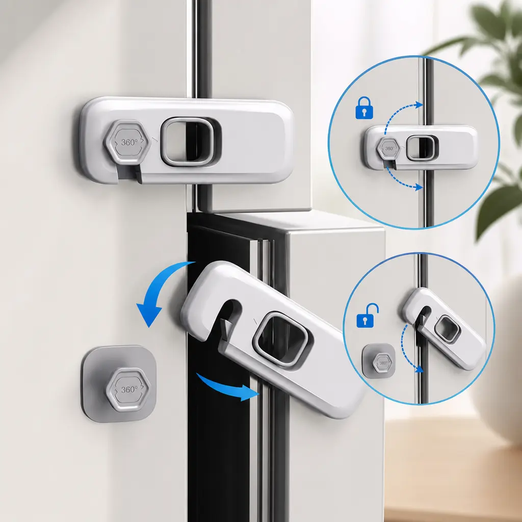 Household Adhesive Security Lock, 5 Pack Fridge Safety Lock, No Punch Firm Fixed Lock for Oven Dishwasher Cupboard Closet