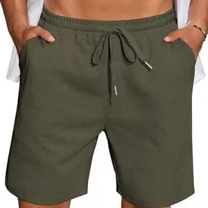 COOFANDY Mens Casual Waffle Shorts Elastic Waist Summer Beach Shorts 7" Workout Sweat Shorts
