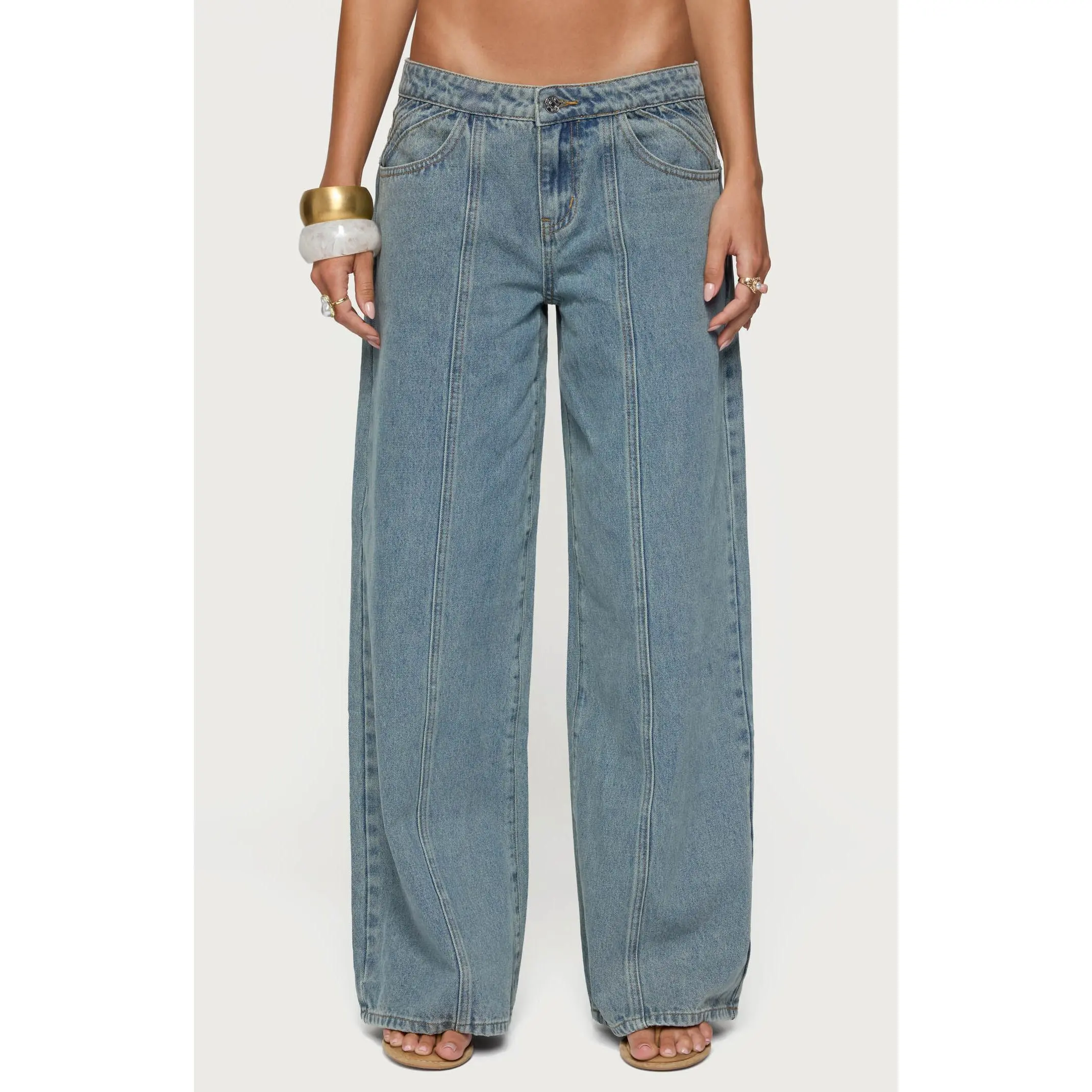 Edikted Women's Stitch & Pleat Low Rise Jeans