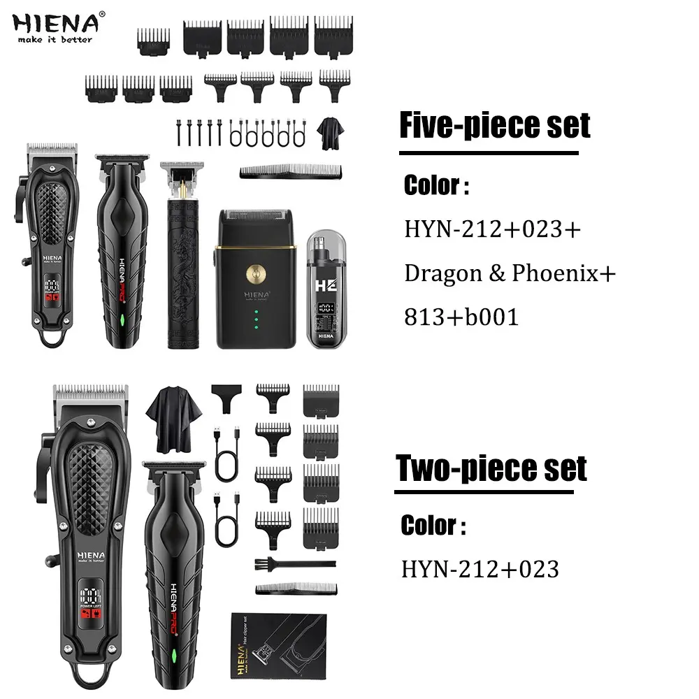 HIENA hair clipper suit, set of 5, men's electric hair clipper, beard trimmer, USB rechargeable, wireless hair clipper, LED display, family haircut, ideal gift for men, Cordless Beard Trimming, Trimmer Kit