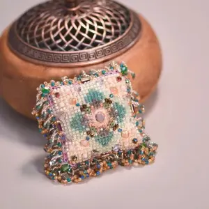 Mini Pincushion DIY Craft- Cross Stitch & Beading Embroidery Kit- Clover