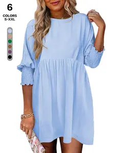 Women’s Casual Loungewear Dress | Short Dress with Ruched 3/4-Length Balloon Sleeves | High-Waisted, Flowy Summer Mini Dress (Sizes S–XXL) summerwins