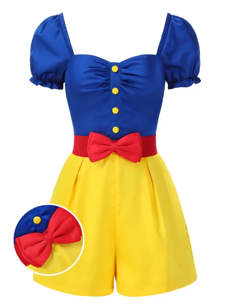 RETRO STAGE Women's 1950s Fitted Colorblock Print Overalls - Short-Sleeve  Sweetheart Collar, Tie Front, Bow Belt, Waistband, Flared Leg Romper  Jumpsuit for Women's Shortsleeve Clothes - TikTok Shop