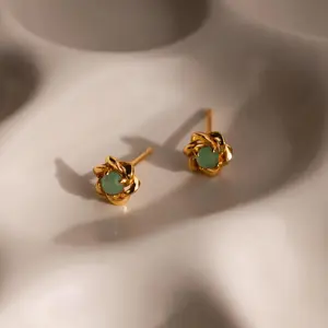 Mini Jade Flower Studs  by Caitlyn Minimalist - Vintage Style Jade Earrings - Dainty Floral Green Earrings - Gemstone Jewelry - Birthday Gift