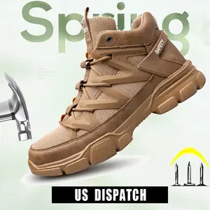 Men Work Sneakers Protective Shoes Lightweight Safety Shoes Puncture-Proof Anti-smash Steel Toe Shoes Work Boots Mesh Breathable Construction Work Shoes Safety shoes composite toe Slip Resistant  Roofing Shoes