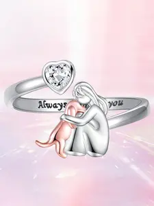 1 PC Glamorous Cubic Zirconia Solitaire Heart Signet Ring For Women Wedding Engagement Valentine's Day Party Gift