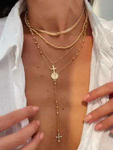 4Pcs Set Cross Layered Necklace Set, Retro Style, Stackable Statement Jewelry for Women