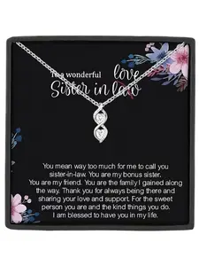 1Pc Copper Zirconia Infinity Double Two Hearts Pendant Necklace Gift, Sister-in-Law Gift, Birthday Holiday Present, Includes Card & Box,Love & Friendship Jewelry, Exquisite Jewelry Gift