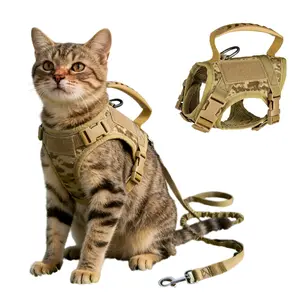 Tactical Cat&Small Dog Harness and Leash Set,Escape-Proof Adjustable Vest for Large Cats, with Patch Area, Soft Mesh Padding and Rubber Handle for Effortless Control