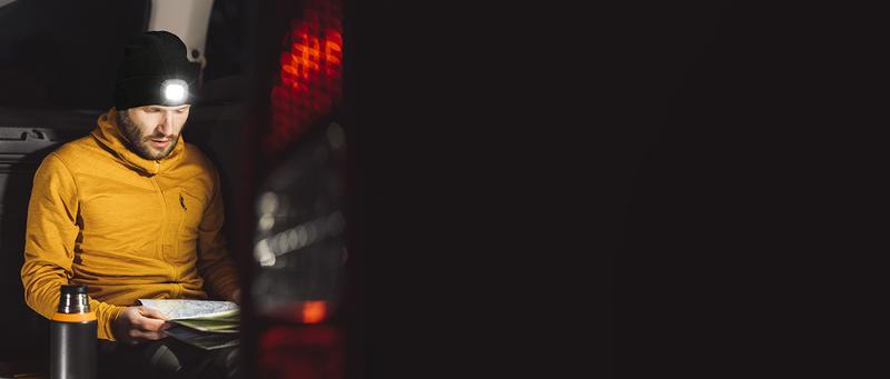 Bluetooth Beanie with a Light, Unisex USB Rechargeable 4 LED Fashlight Hat with Cordless Headphones, Unique Christmas Birthday Gifts for Men Him Husband Teen Black