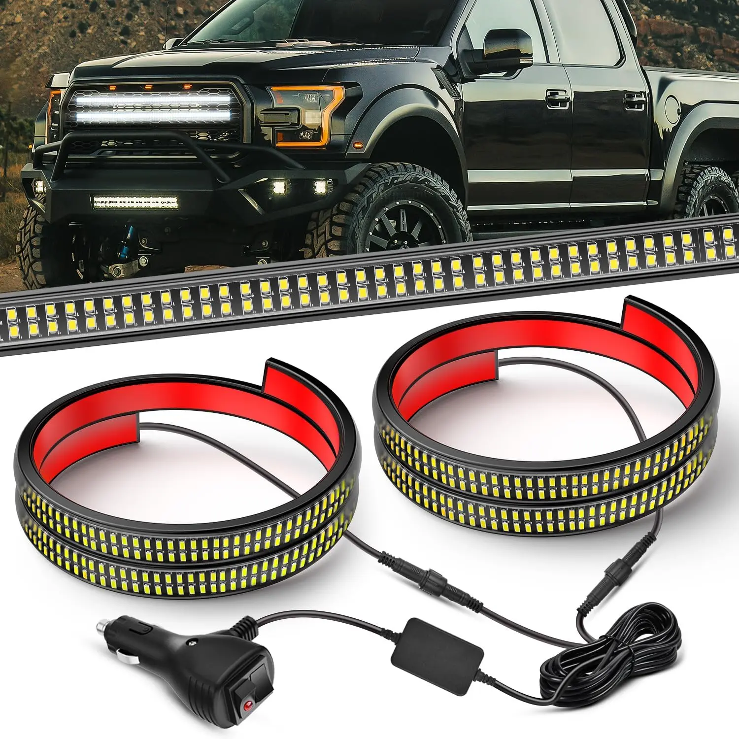 Nilight 2PCS 24-in Truck Grille Strobe LED Light Strips, 384-LED White Flexible Side Flashing Waterproof Work Lights Kit, Semi Truck Accessories for Tow Plow Vehicles, Led Lights