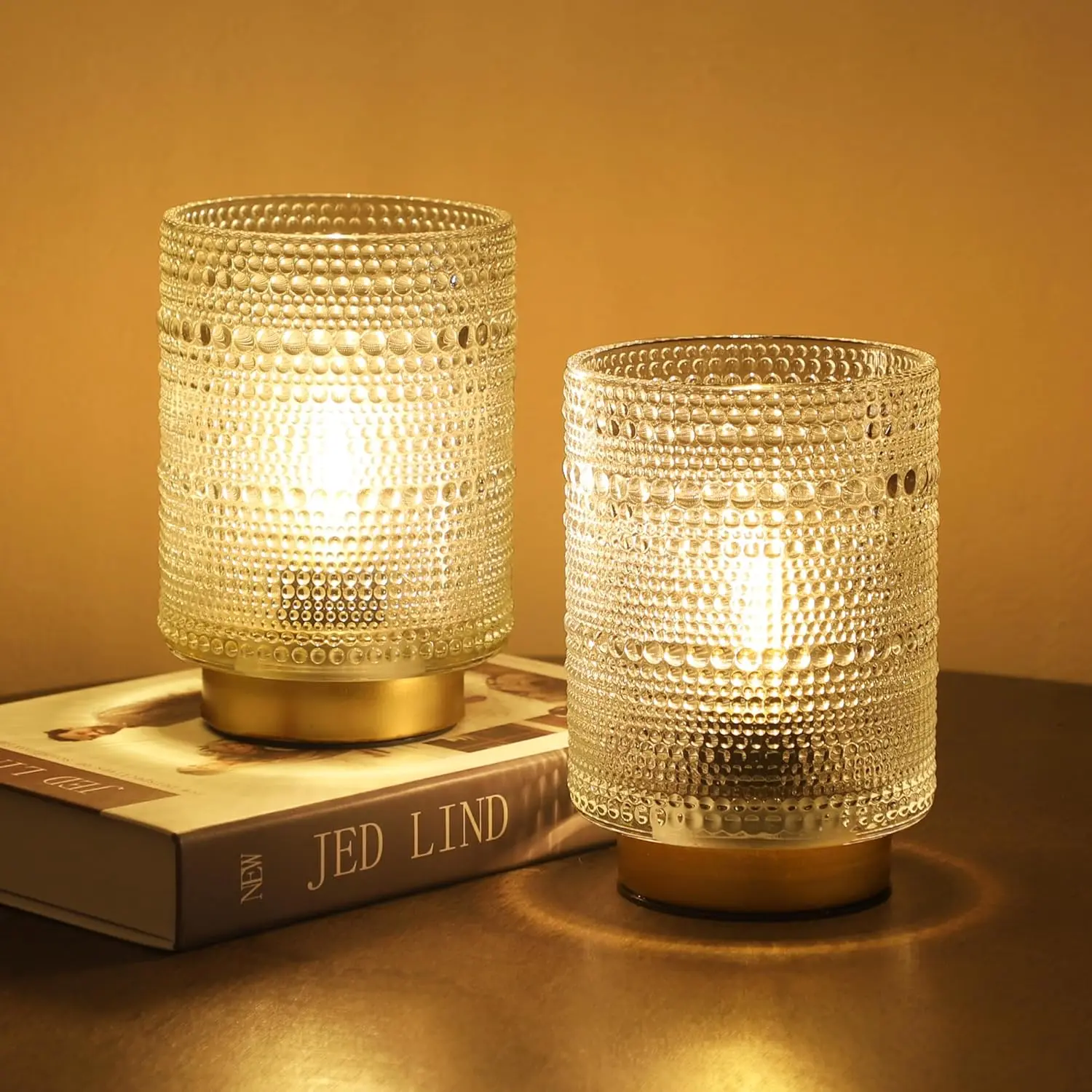 2 Pack Battery Operated Decorative Lamp with Timer for Bedside,Small Cordless Table Lamps with LED Warm Bulb for Shelf/Coffee Table/Entryway/ Bathroom or Kitchen Counter/ Dorm/Office Cubicle(Clear)